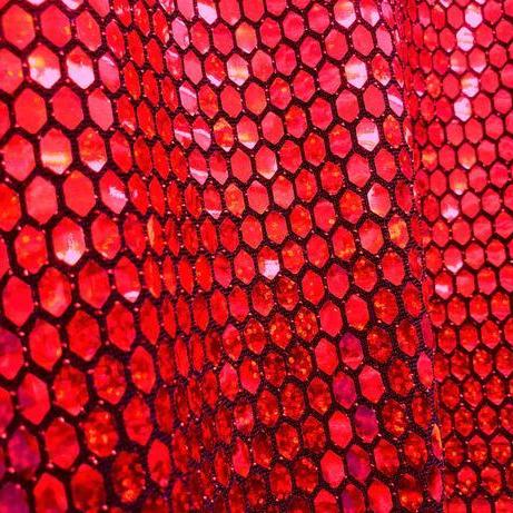 Red Honeycomb Hologram Sequins on Black | iFabric