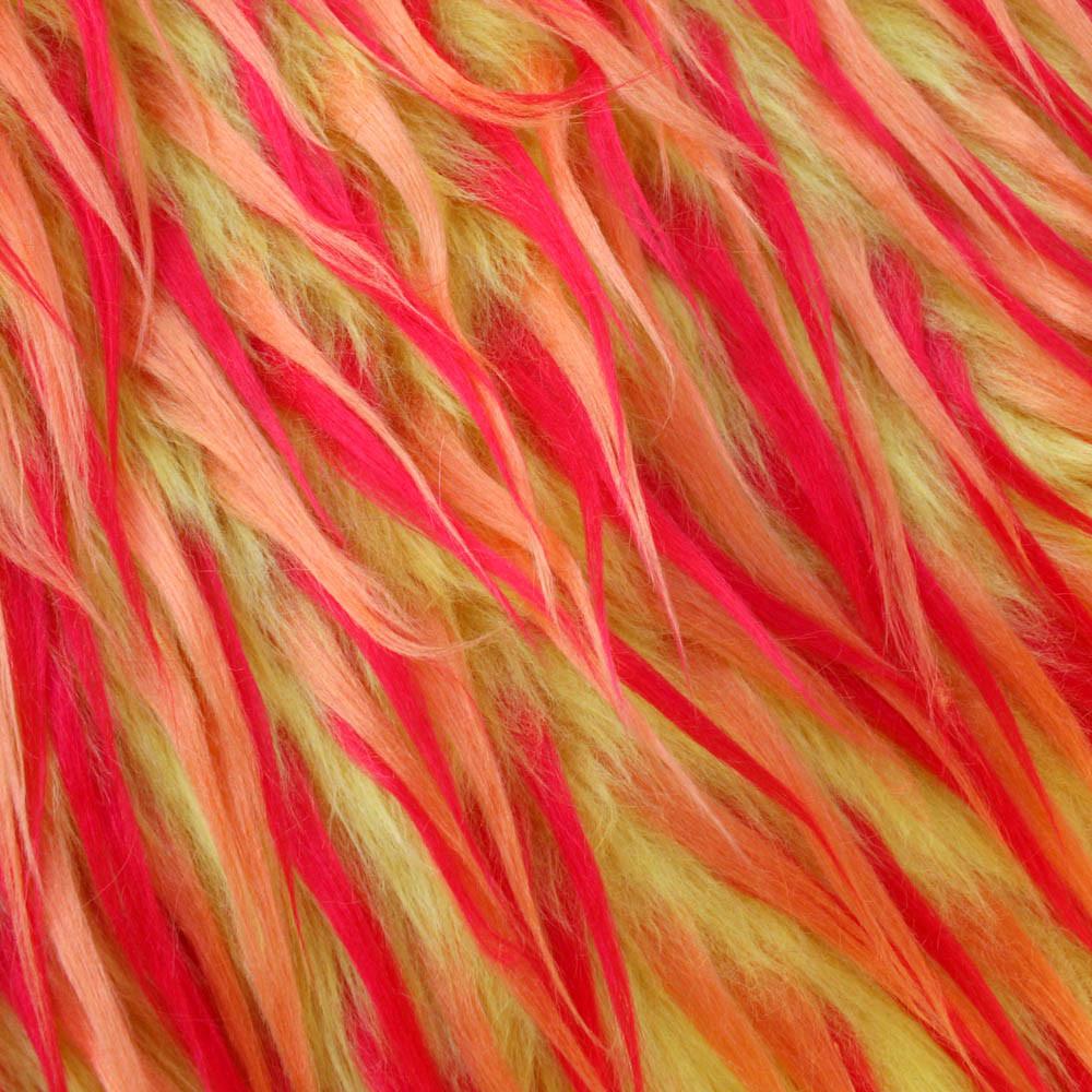 Red Orange on Lemon Spiked Three Tone Faux Fur Fabric | iFabric