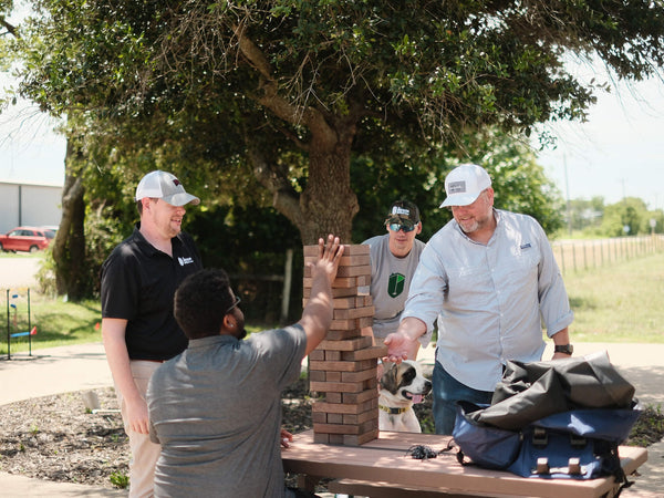 Employees playing Jenga