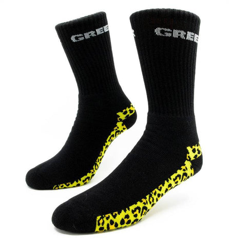 Custom black socks with yellow print on base