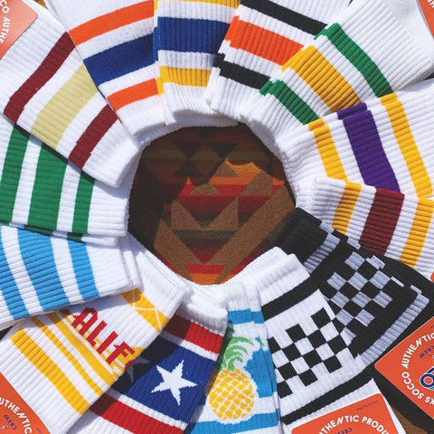 SOCCO socks placed in a wheel pattern to show design variants