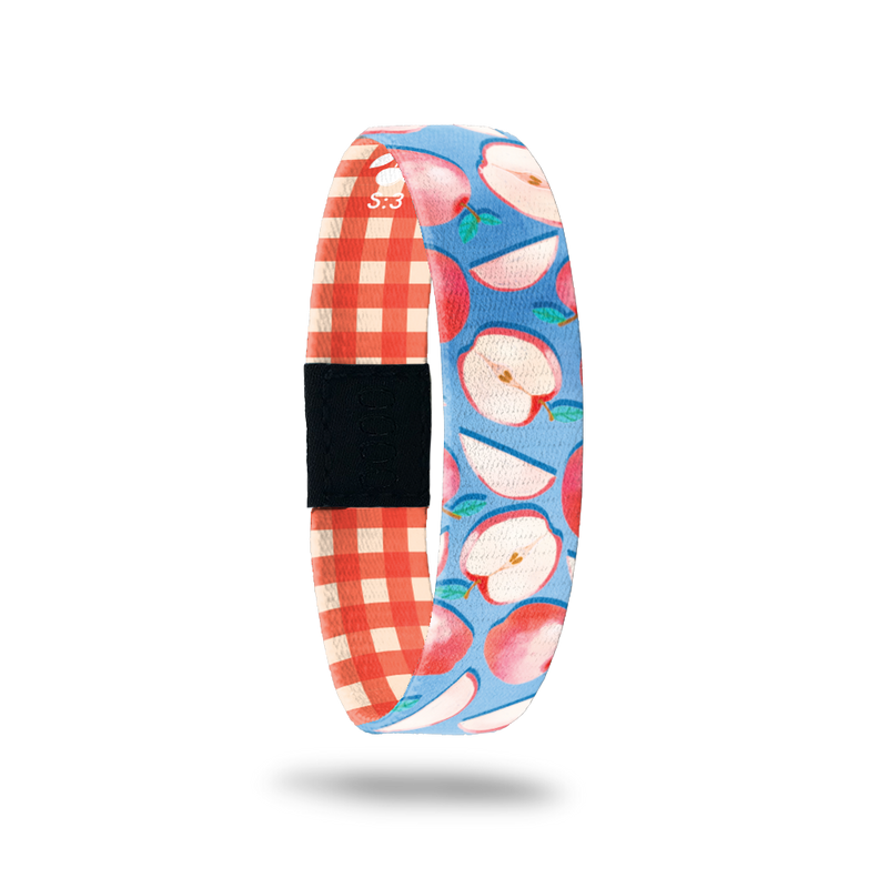 Always Learning-Sold Out - Singles-Medium-ZOX - This item is sold out and will not be restocked. Blue ZOX with apples all over. Inside is red and white checkerboard and reads Always Learning. 