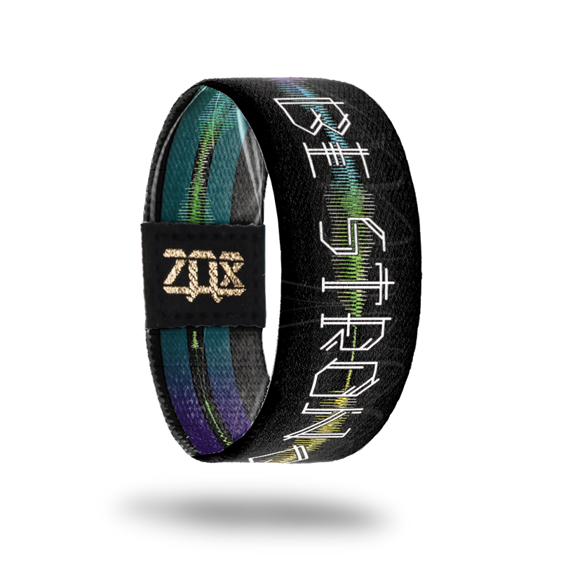Be Strong-Sold Out-ZOX - This item is sold out and will not be restocked. Outside is solid black with two bold gradient multicolored lines. Inside is a heartbeat wave. Inside is the same and reads Be Strong. 