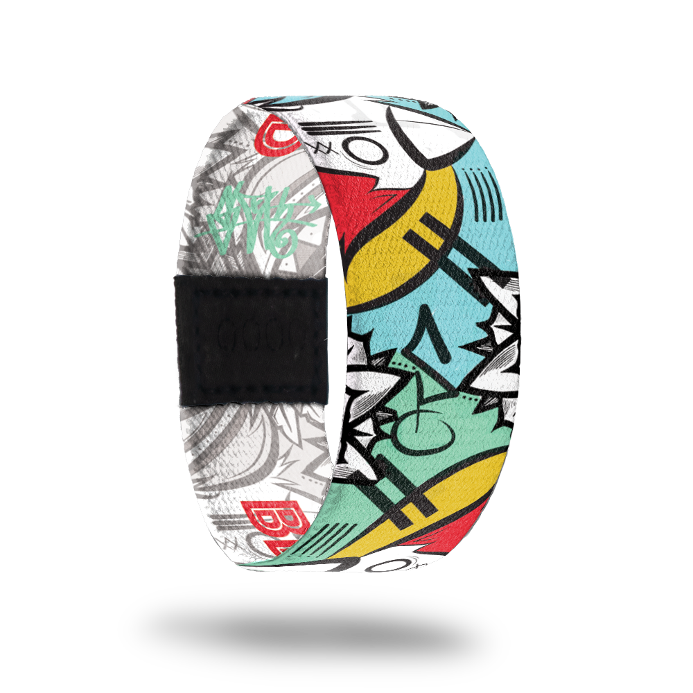Beautiful Mind-Sold Out-ZOX - This item is sold out and will not be restocked. White strap with primary colored graffiti  all over. Inside is the same in white and grey and reads Beautiful Mind. 