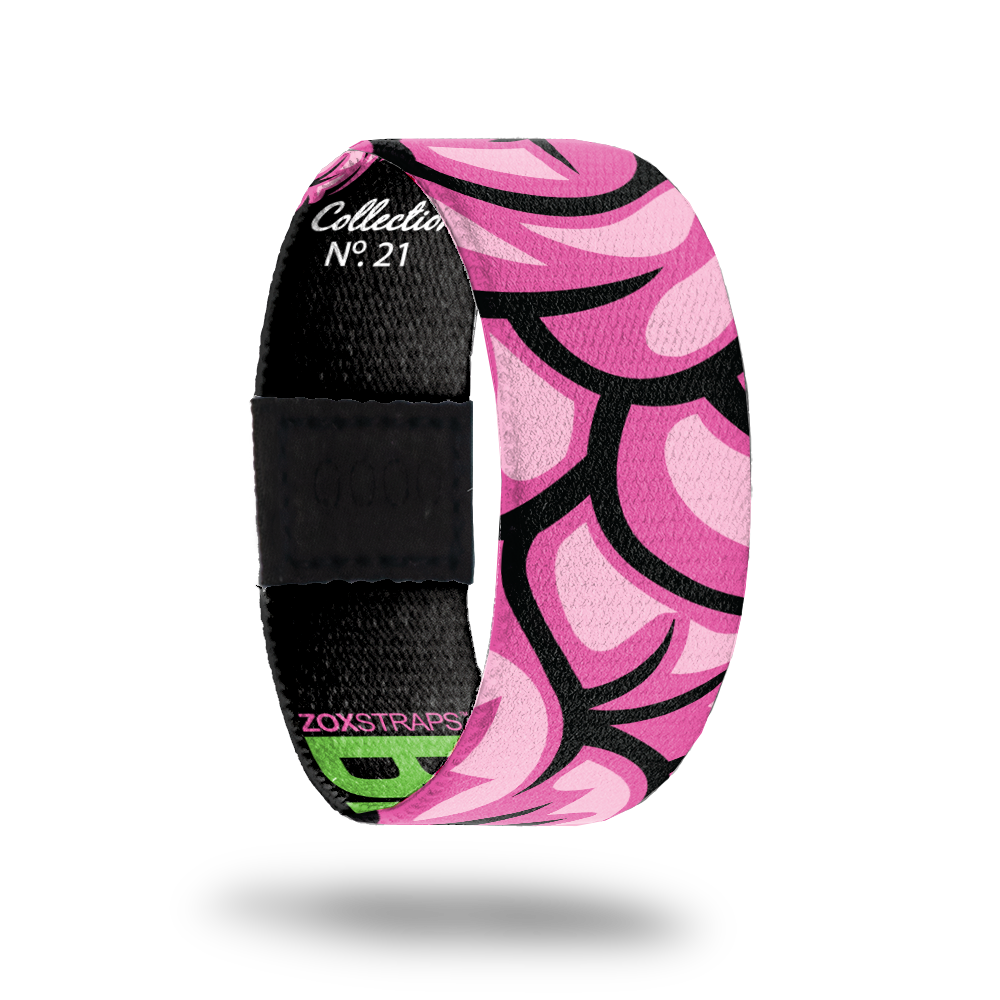 Brains!-Sold Out-ZOX - This item is sold out and will not be restocked. Hot pink and black brain matter all over. Inside is solid black and reads BRAINS in lime green. 