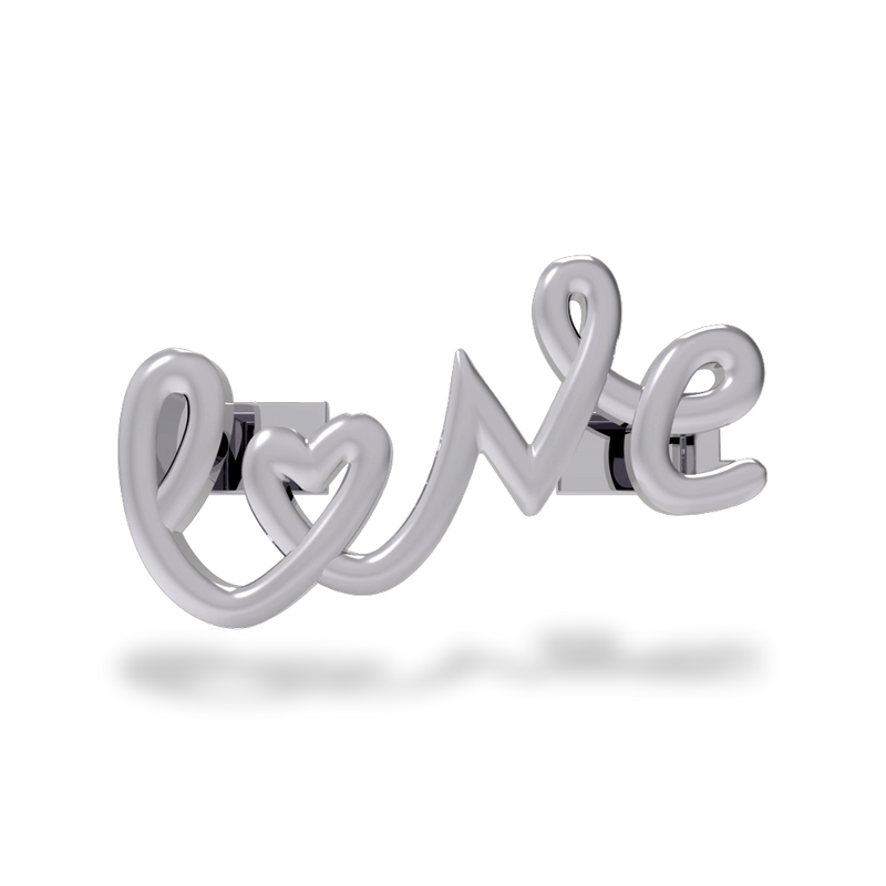This is a charm that fits ZOX single wristbands, lanyards and hoodie strings only. It is made from stainless steel and is silver in color. The entire charm is the word LOVE spelled out in cursive.
