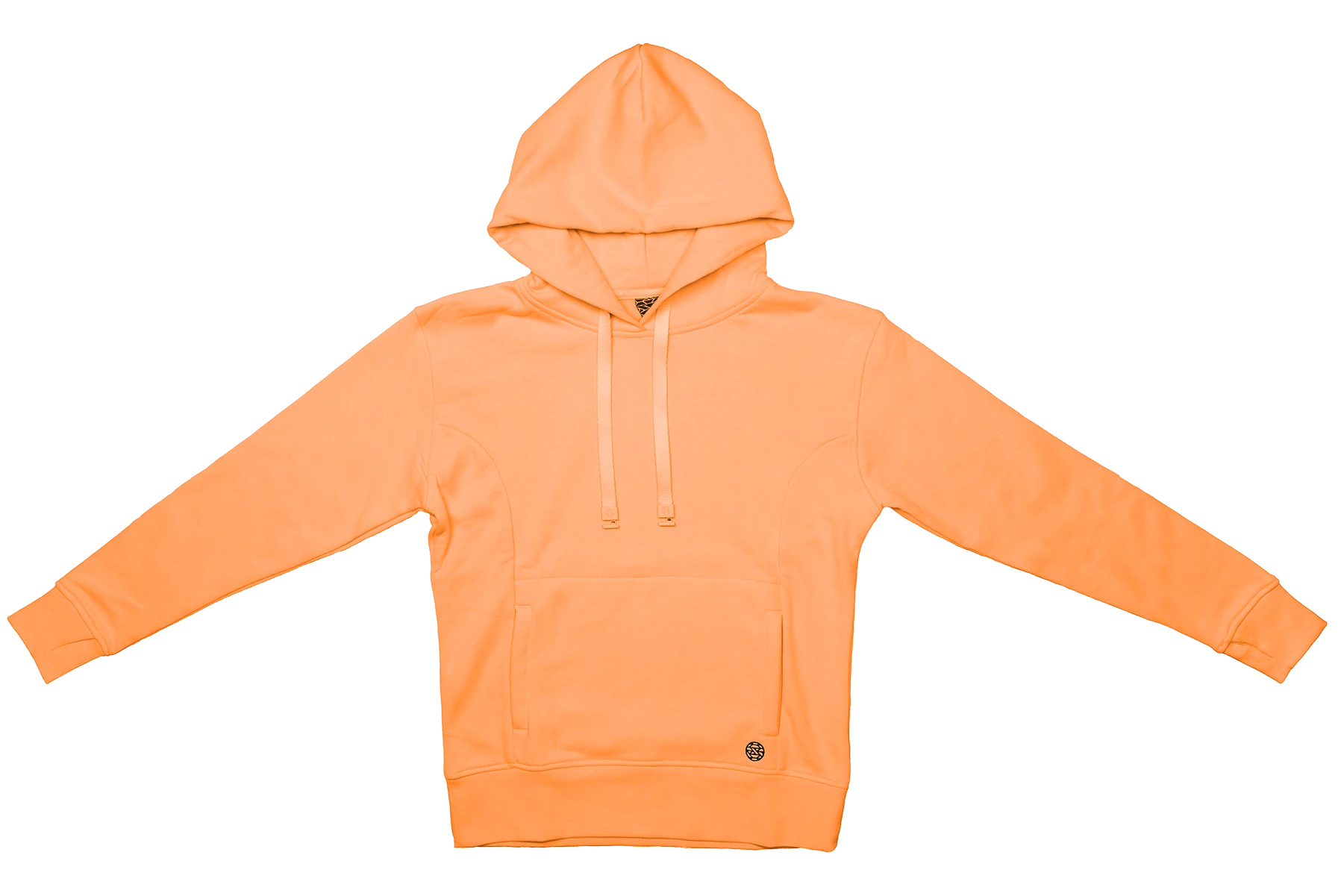 Product is a pullover hoodie with a kangaroo pocket. The color is bright orange. It comes with a matching orange ZOX hoodie string which can be changed out to any other ZOX hoodie string. 