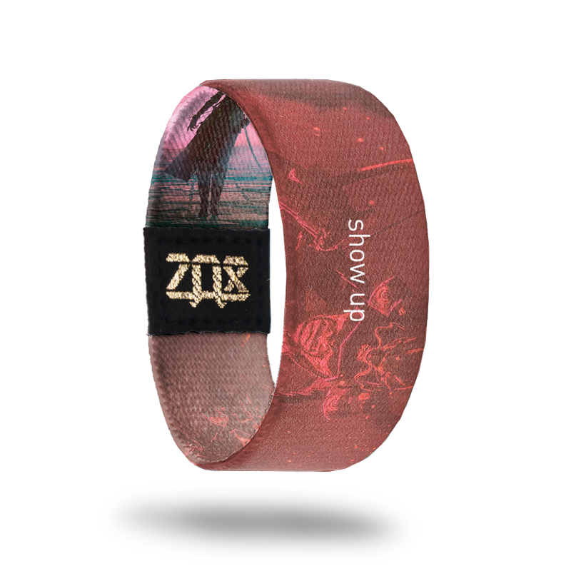 inside product photo of a wristband named Show Up designed by Beeple. Here you see the larger warrior in a more detail