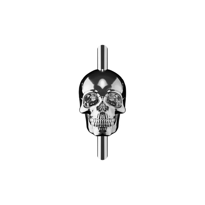 This is a charm that fits ZOX single wristbands, lanyards and hoodie strings only. It is made from stainless steel and is silver in color. It is a skull with diamond looking stones in the eyes and nose. 