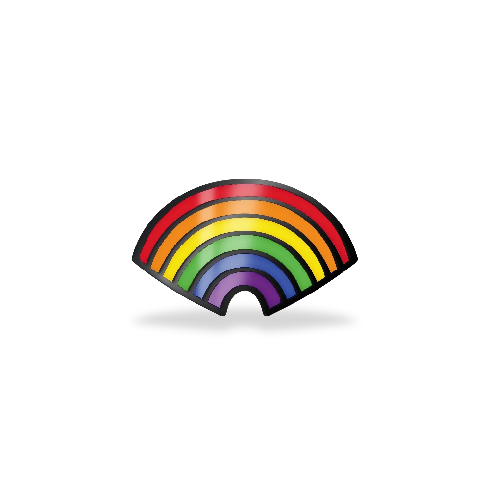 This is a charm that fits ZOX single wristbands, lanyards and hoodie strings only. It is made from stainless steel and is gunmetal in color. The design is a rainbow with all of the colors, trimmed in gunmetal. 