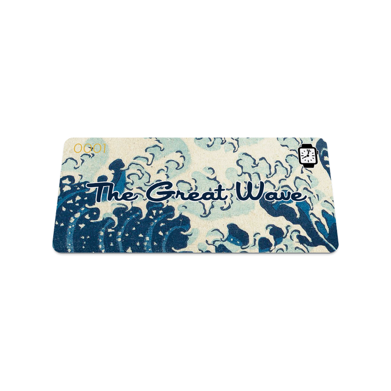 The Great Wave watch band. Front and back. Image of the Great Wave art piece. Card front