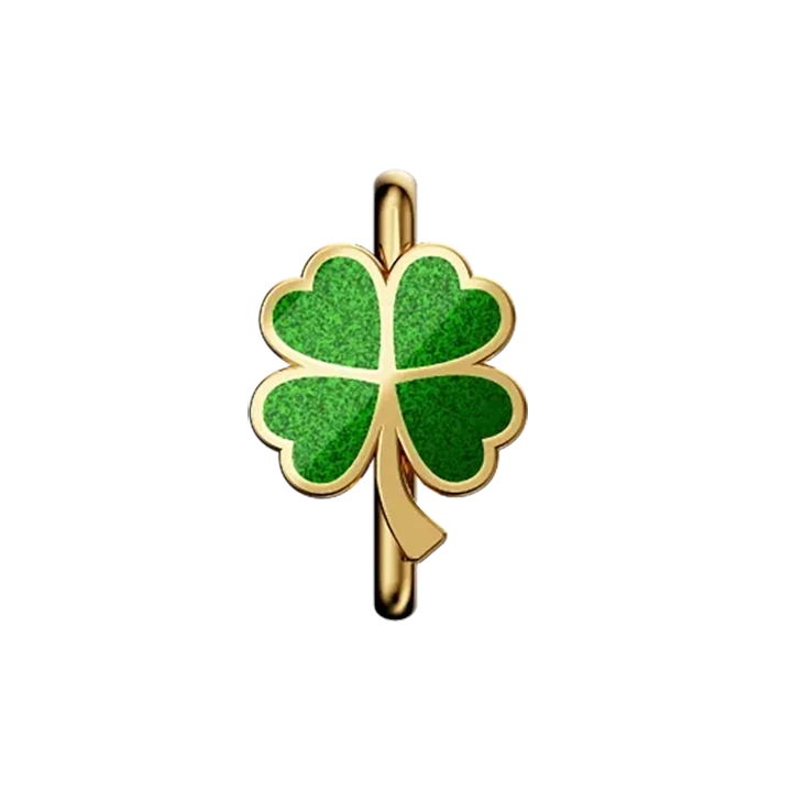 This is a charm that fits ZOX single wristbands, lanyards and hoodie strings only. It is made from stainless steel and is gold in color. It has a bright green shamrock in the center.