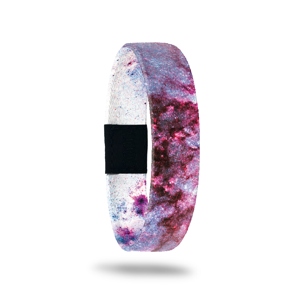 Outside Design of Here For You: purple, red, white, and pink galaxy design