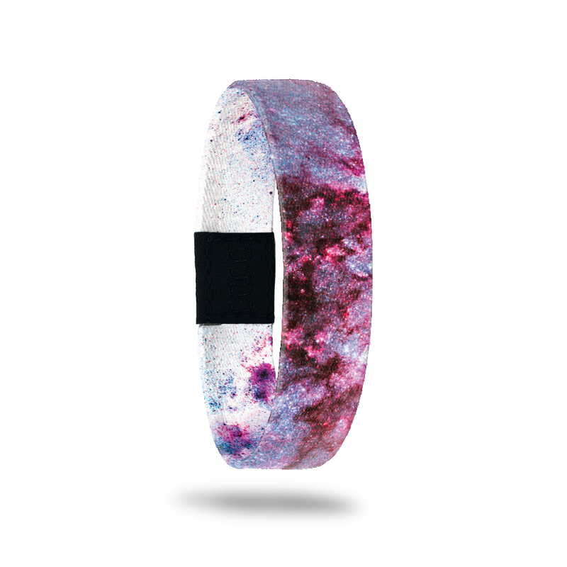 Outside Design of Here For You: purple, red, white, and pink galaxy design