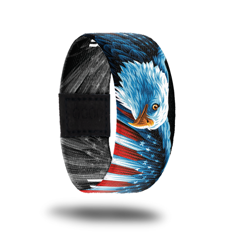 Outside design of I Do Solemnly Swear. Colorful illustration of bald eagle with the colors and pattern of the United States flag on it's wing