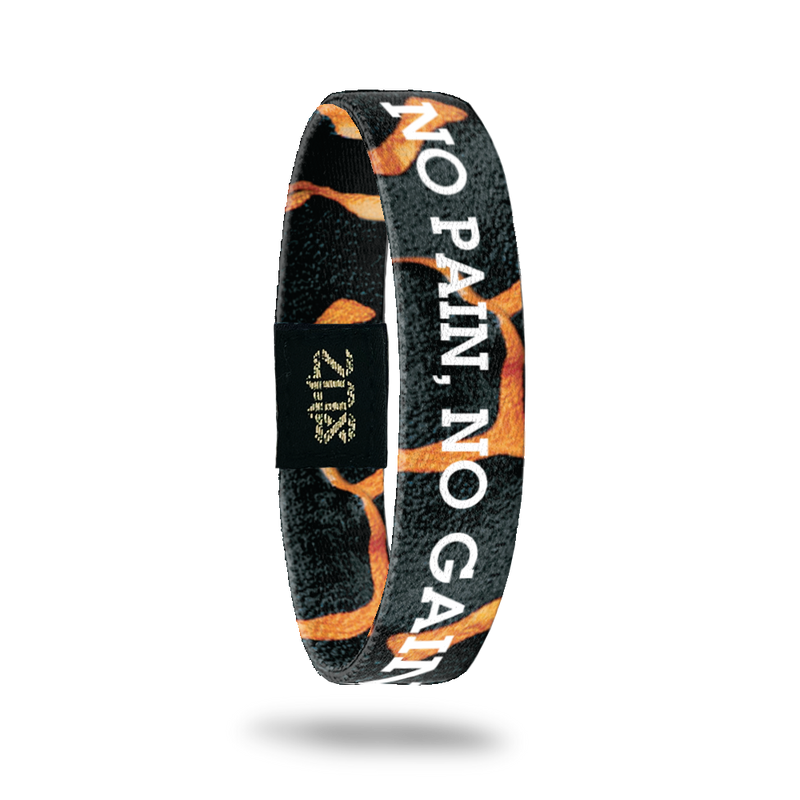 Product photo of inside design with white bold text overlaying a black and orange poison dart frog design