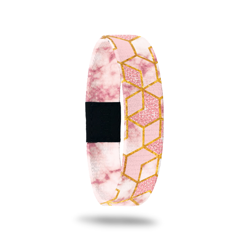 Outside Design of She Believed She Could So She Did: light pink, watercolor pink, pink glitter, and gold geometric design