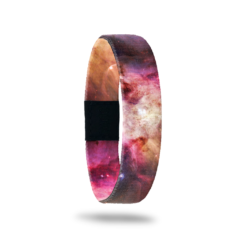 Outside Design of Tiny Victories: dark purple, dark pink, brown, tan, and white galaxy design