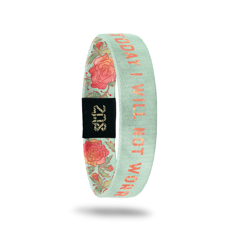 Inside Design of Today I Will Not Worry: light green design with watercolor rose-colored text ‘Today I Will Not Worry’