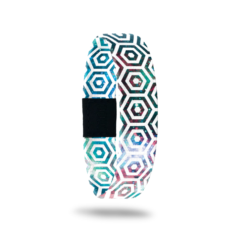 Product photo of the outside of you are enough. It is a white hexagon pattern overlaying a pink, blue, green, and purple galaxy design.