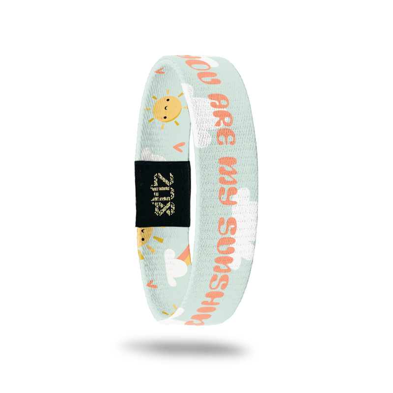 Product photo of the inside of you are my sunshine. It is a light blue design with white clouds and light pink text you are my sunshine.