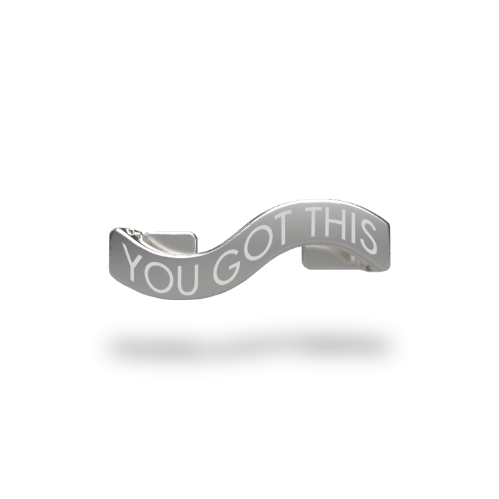 This is a charm that fits ZOX single wristbands, lanyards and hoodie strings only. It is made from stainless steel and is silver in color. The words YOU GOT THIS are etched in the metal.