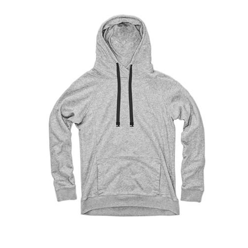 This is an image of a light grey pullover Imperial hoodie that has black interchangeable strings going through the hood