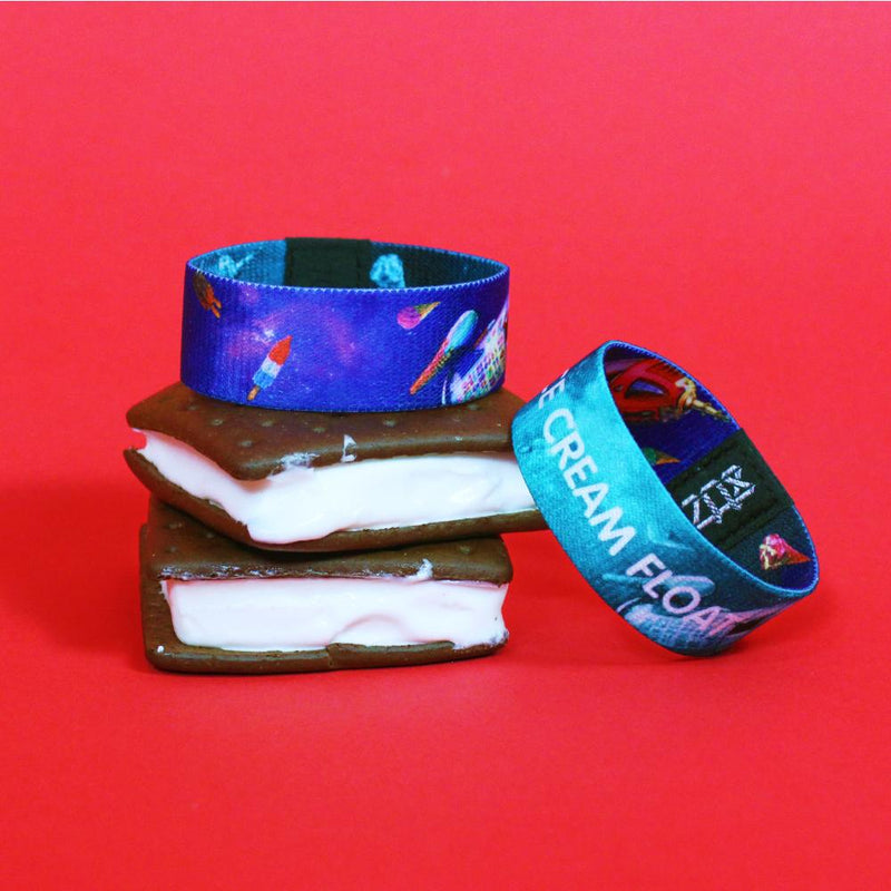 Studio photo of two Ice Cream Float straps on some ice cream sandwiches