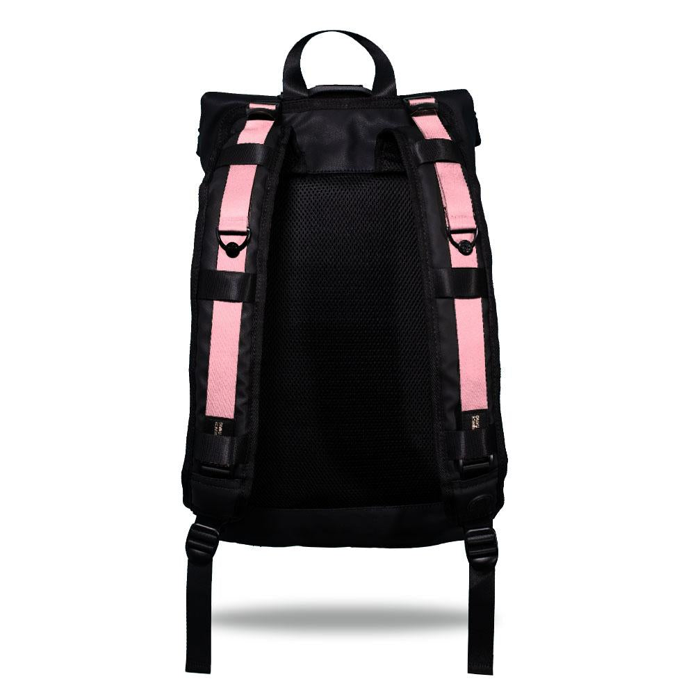 Product image show the back of an Imperial backpack with  two should straps showing with interchangeable straps. The tension strap the item that is for sale on this page and is called Passion Pink and is a solid light pink color