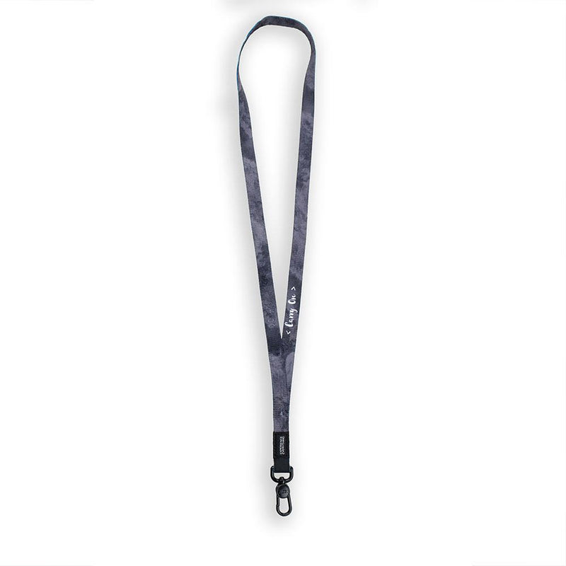 ZOX lanyard showing the back of the design with a black colored metal clip. The lanyard is called Carry On and the design is a greyscale version of the front design which is a wave image