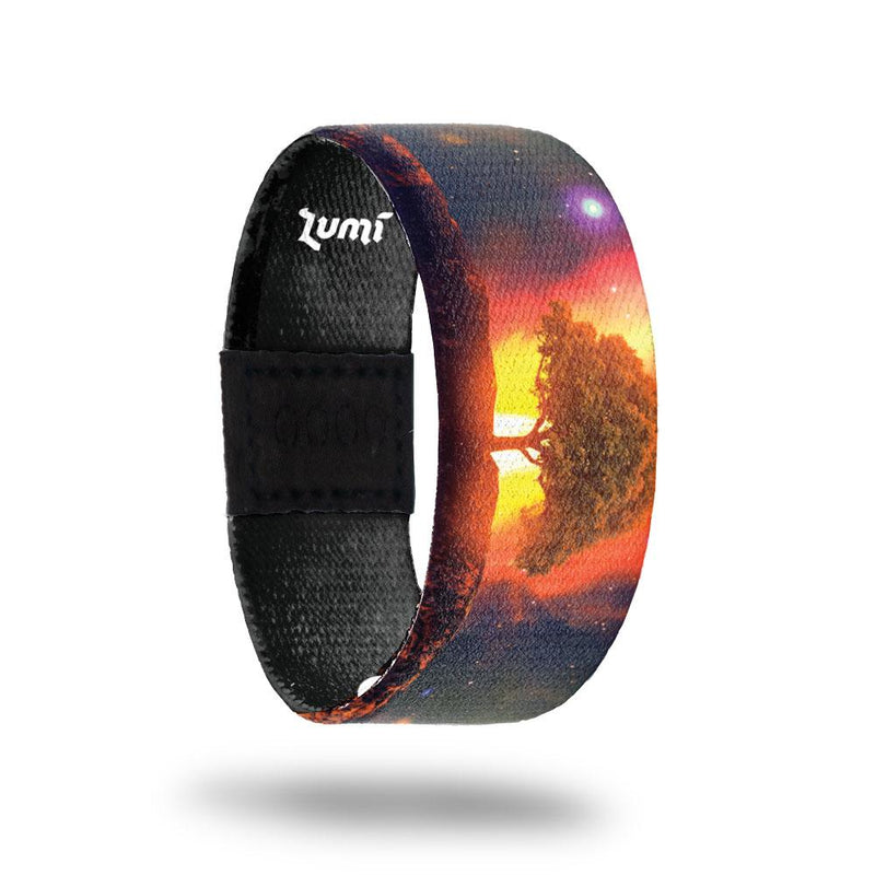 Come Alive-Sold Out-ZOX - This item is sold out and will not be restocked. Dark space scene with a big tree in the center that has a sunset behind is. Inside is all black and says Come Alive. 