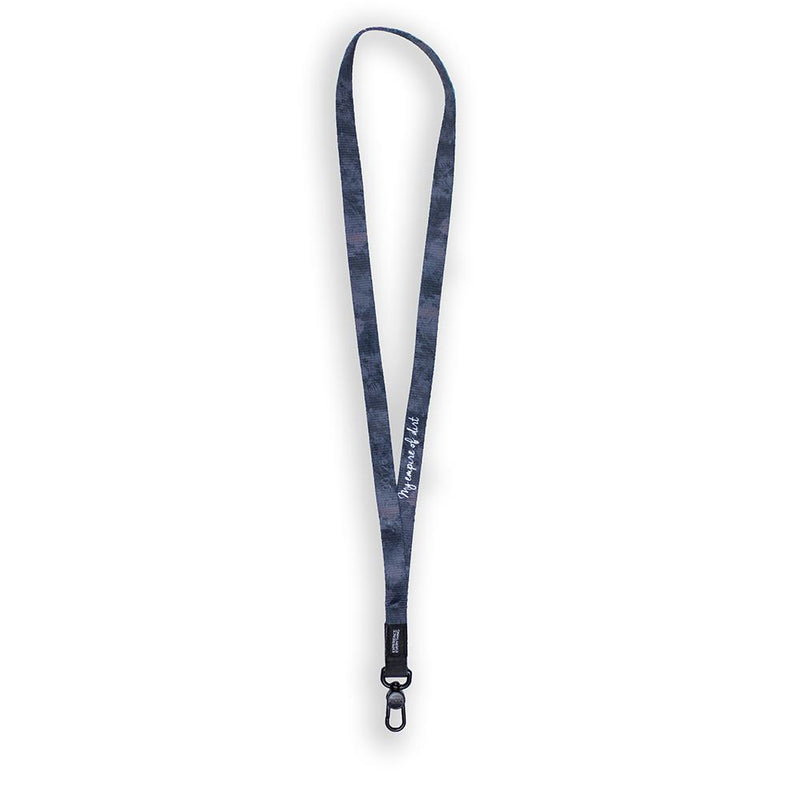 product image of a lanyard showing the inside of the design which is a black and grey version of the abstract design on the front It is called My Empire of Dirt