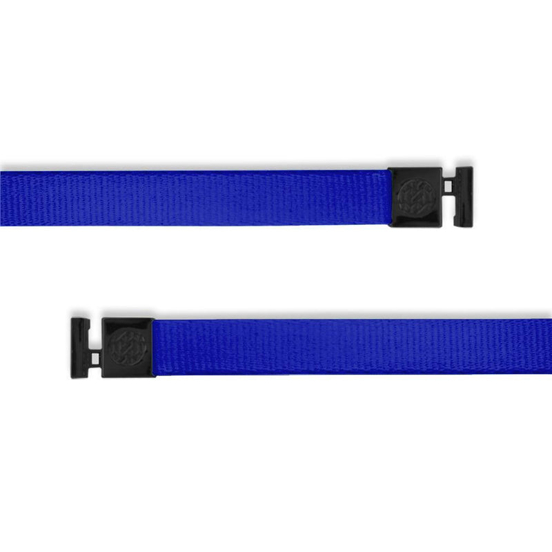 A product image of a wide and flat string with black metal aglets meant to be used with the ZOX hoodie. The string is called Ultraviolet and the design is a solid vibrant blue color that is nearly purple