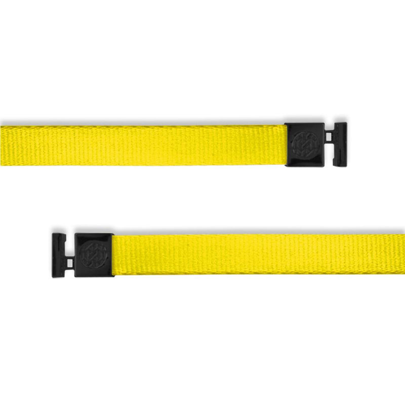 A product image of a wide and flat string with black metal aglets meant to be used with the ZOX hoodie. The string is called Pineapple Yellow and is a solid darker yellow