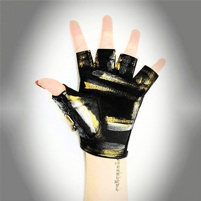 Music Legs 463-BLACK Short Faux Leather Fingerless Gloves Black