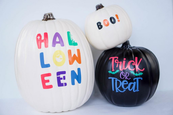 Halloween pumpkin decorations made using Kassa vinyl sheets