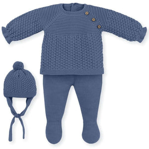 Mac Ilusión Made in Spain Baby Blue Shirt, Footed Pants and Beanie 3-Piece Set