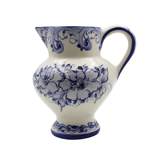 Hand-Painted Portuguese Ceramic Floral Blue and White Vase