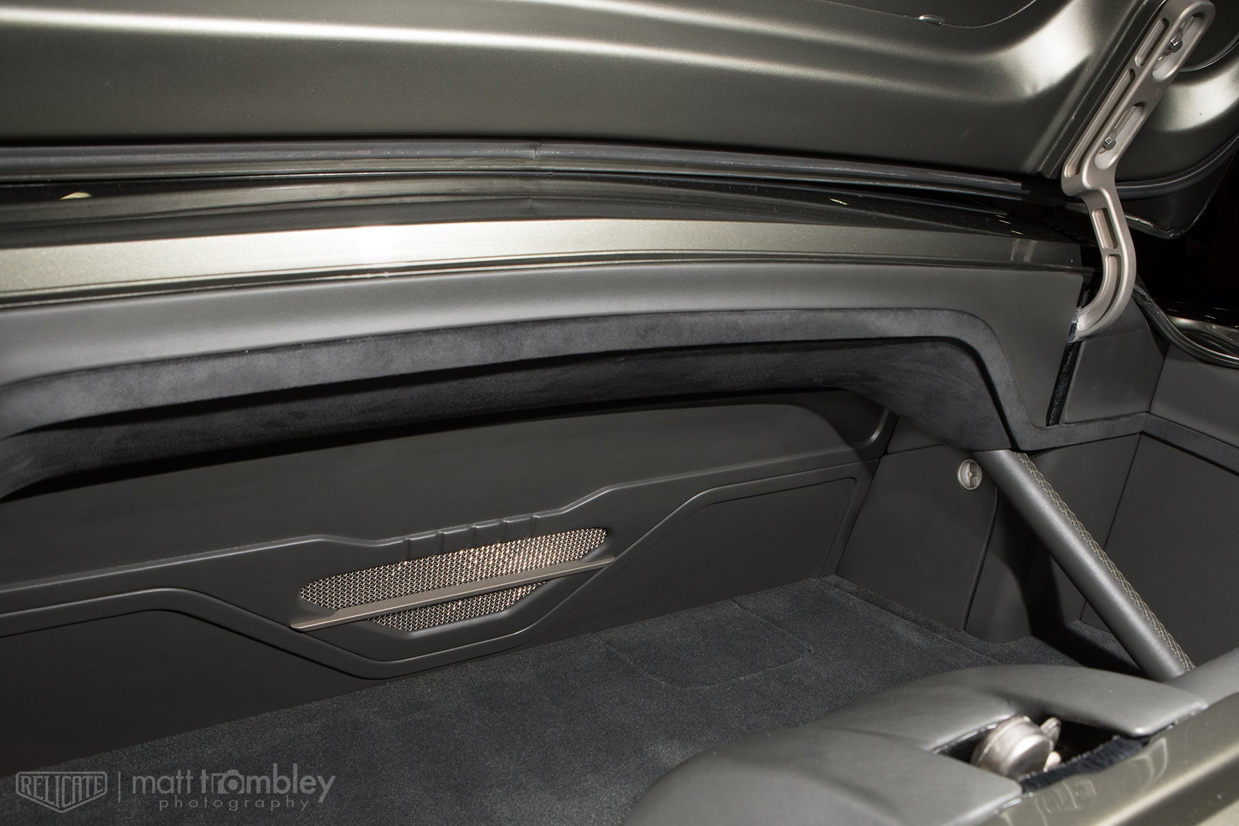 Relicate Leather 1967 Ford Mustang Interior with Alcantara Anthracite 6422 trunk