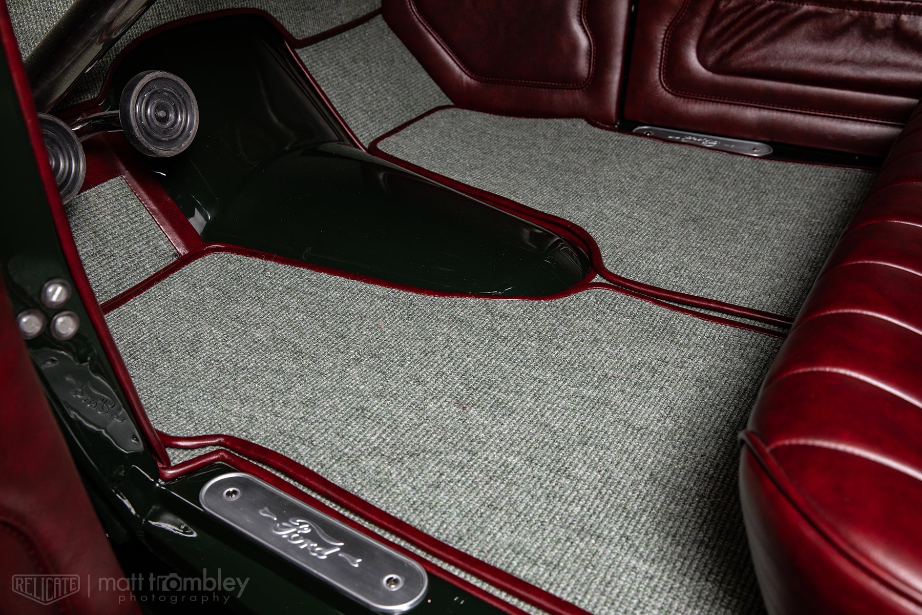 Hilton Hot Rods 1931 Ford Coupe with Relicate Leather Oxblood interior German square weave carpet