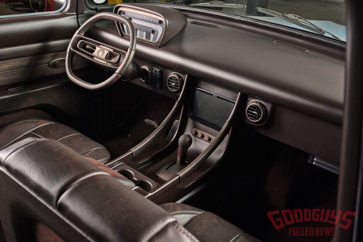 1956 Ford F600 custom interior with Relicate Distressed Nightshade Leather