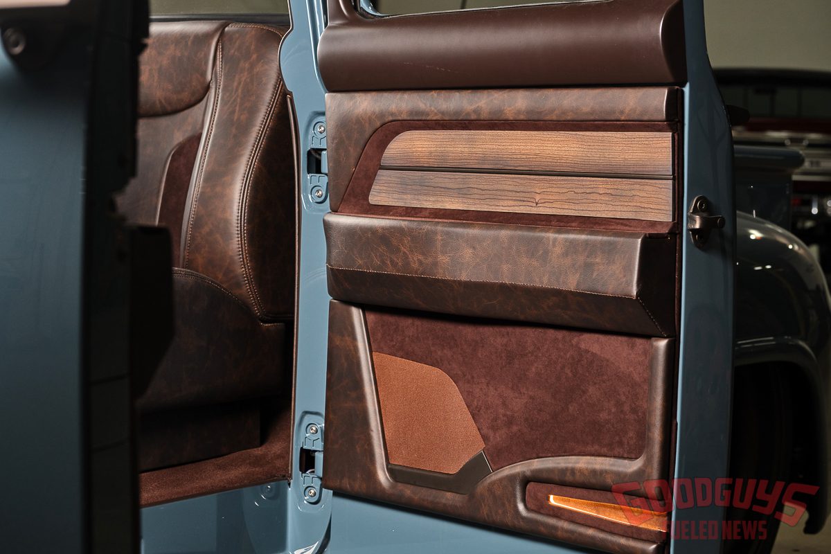 1956 Ford F600 door panel with Relicate Distressed Nightshade Leather