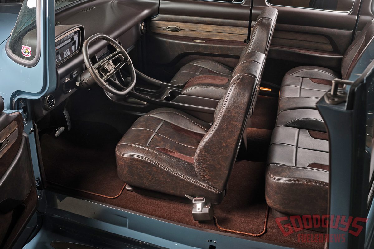 1956 Ford F600 custom interior with Relicate Distressed Nightshade Leather