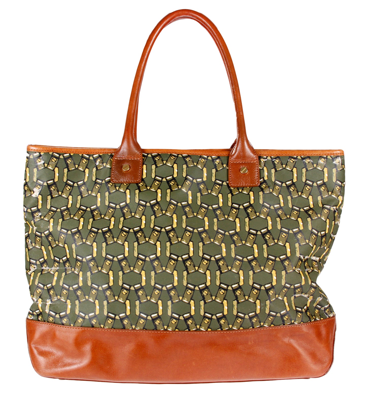 Tory Burch Chained Links Printed Tote Bag Purse Handbag - Green / Gold –  Fanletic