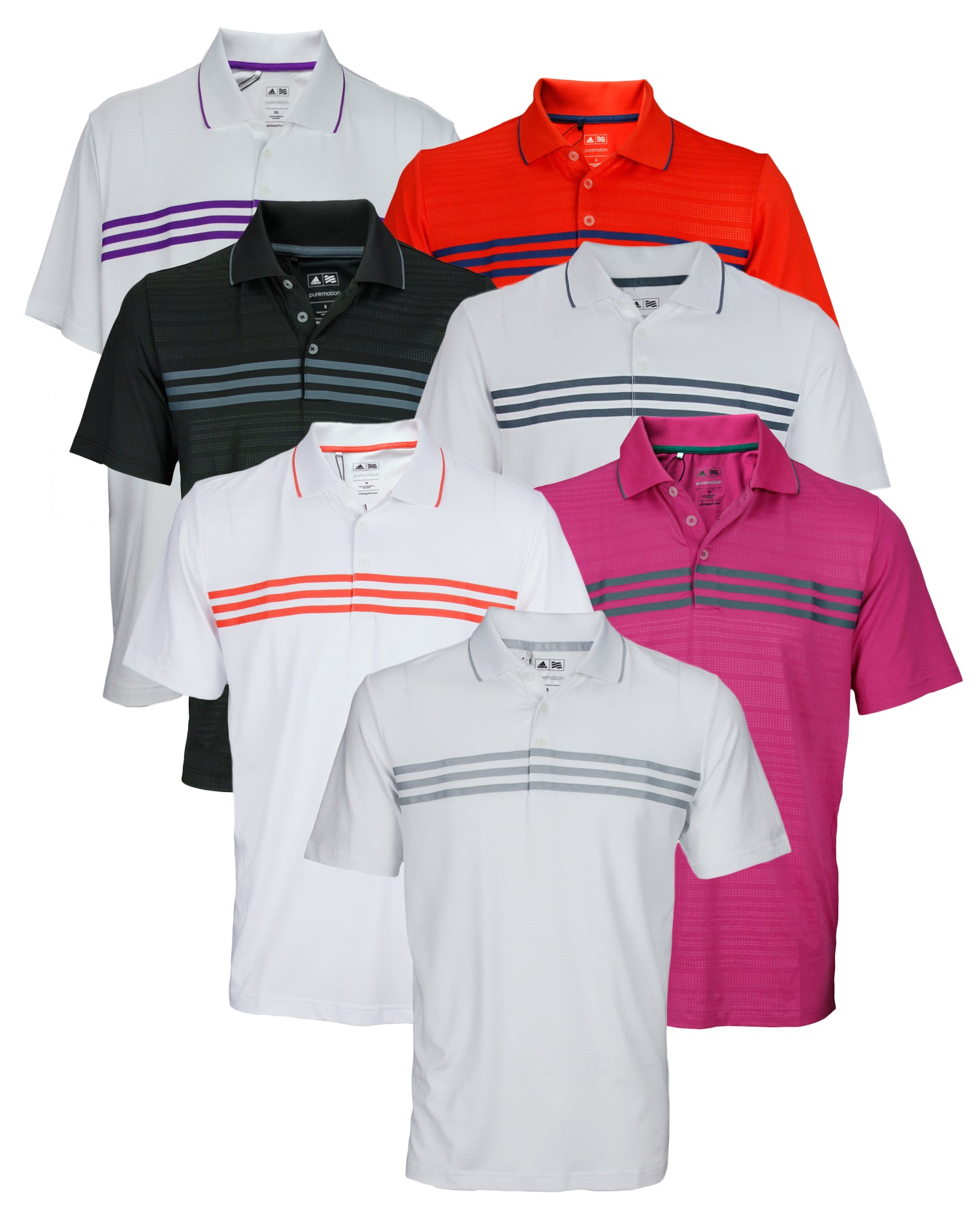 adidas golf men's puremotion climacool 3 stripes chest polo