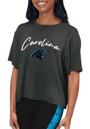 NFL Carolina Panthers Girls' Short Sleeve Stripe Fashion T-Shirt - XS