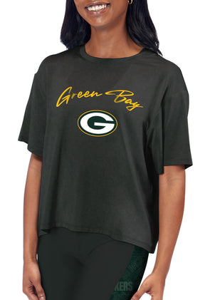 Women's Green Bay Packers Certo Charcoal Cropped Full-Zip Hoodie