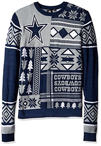 Klew NFL Men's Dallas Cowboys Patches Ugly Crew Neck Sweater, Navy