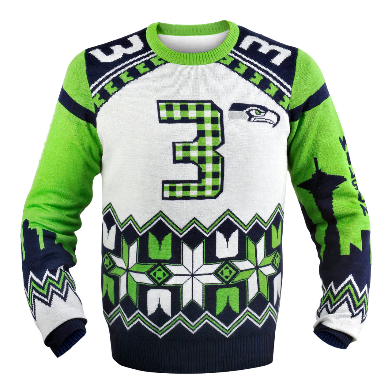 Men's FOCO White Seattle Seahawks Big Logo Knit Ugly Pullover Sweater