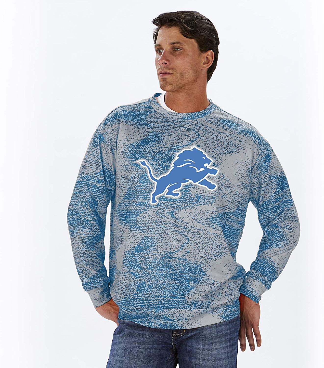 Officially Licensed NFL Zubaz Hoodie W/ Tonal Camo - Detroit Lions